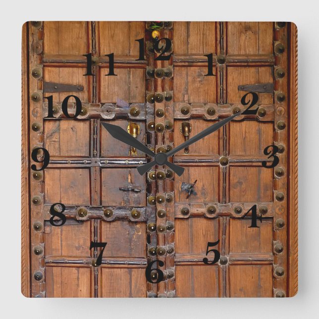 Reloj Cuadrado Puerta de madera india (Anverso)
