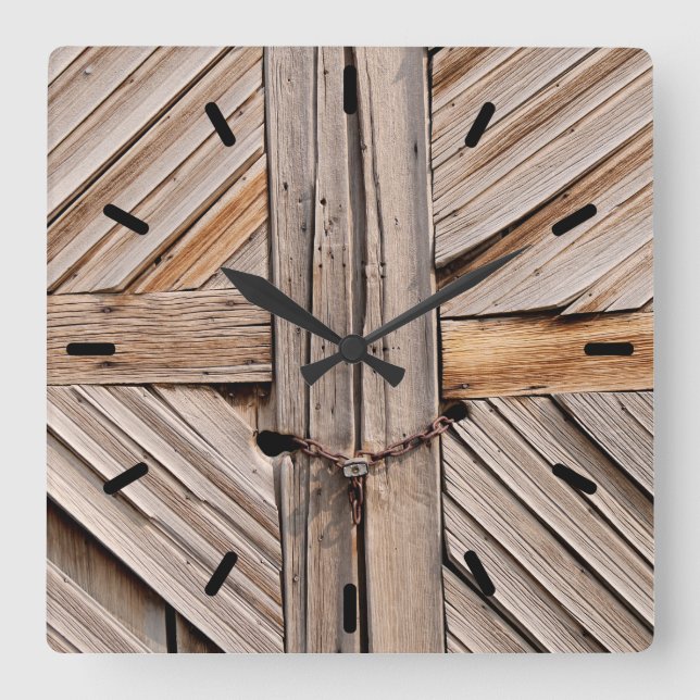 Reloj Cuadrado Puertas rusticas de madera (Anverso)