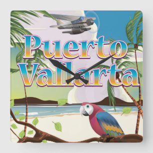 Reloj Cuadrado Puerto Vallarta, cartel de vacaciones mexicanas