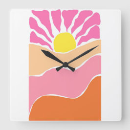 Reloj Cuadrado Puesta de sol boho rosa pálido y naranja