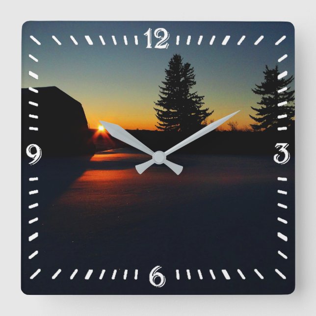 Reloj Cuadrado Puesta de sol de invierno (Anverso)