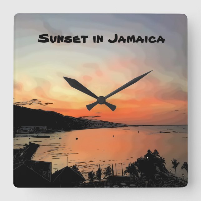 Reloj Cuadrado Puesta de sol en Jamaica (Anverso)