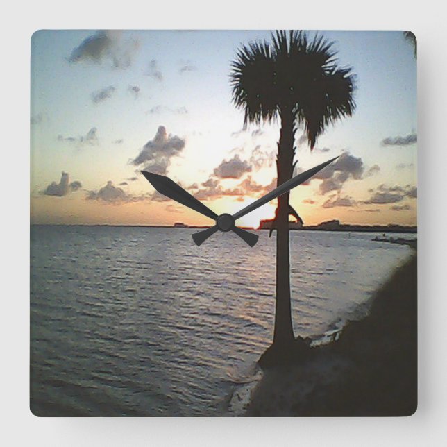 Reloj Cuadrado Puesta de sol en la playa (Anverso)