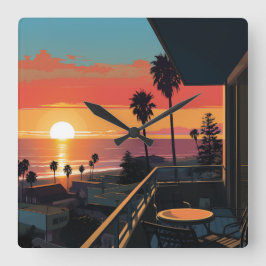 RELOJ CUADRADO PUESTA DE SOL EN SANTA MONICA #1