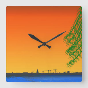 Reloj Cuadrado Puesta de sol naranja Naturaleza  