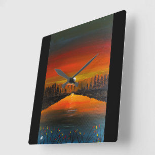 Reloj Cuadrado Puesta de sol sobre Canyon Lake Pintura de Alfred