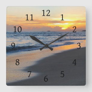 Reloj Cuadrado Puesta del sol del océano de la foto 19