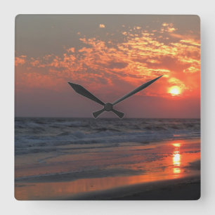 Reloj Cuadrado Puesta del sol del océano - isla del roble, NC