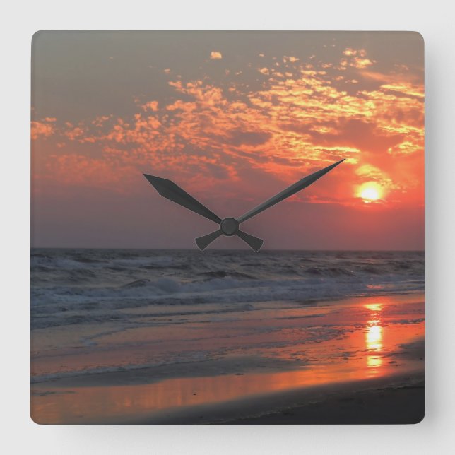 Reloj Cuadrado Puesta del sol del océano - isla del roble, NC (Anverso)