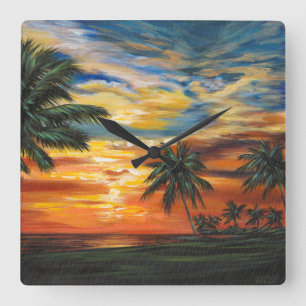 Reloj Cuadrado Puesta del sol tropical imponente