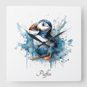 Reloj Cuadrado Puffin Splash, personalizado