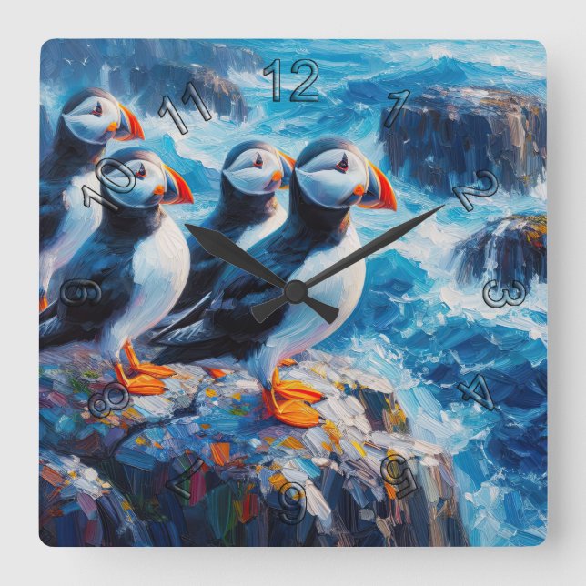 Reloj Cuadrado Puffins (Anverso)