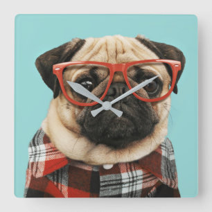 Reloj Cuadrado Pug de la camiseta de plástico