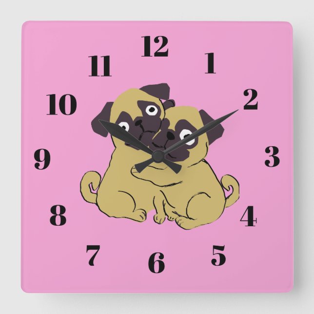 Reloj Cuadrado Pug hug  (Anverso)