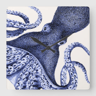 Reloj Cuadrado Pulpo azul horizontal
