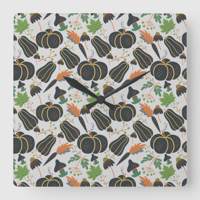Reloj Cuadrado Pumpkin seamless pattern carrot black and white (Anverso)