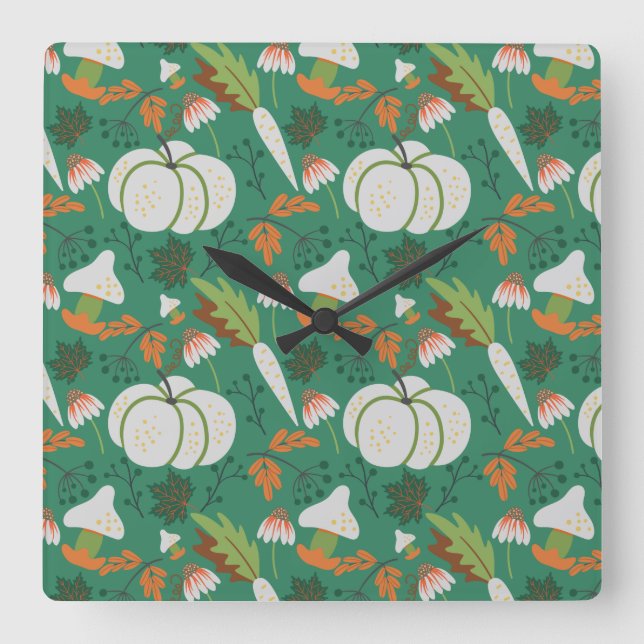Reloj Cuadrado Pumpkin seamless pattern carrots and mushrooms (Anverso)
