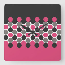 Reloj Cuadrado Punto de Polika rosa y gris