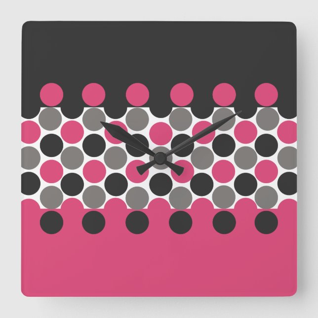 Reloj Cuadrado Punto de Polika rosa y gris (Anverso)