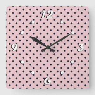 Reloj Cuadrado Punto de polka negra rosa