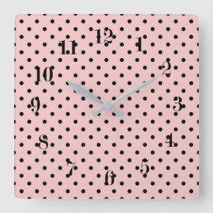 Reloj Cuadrado Punto de polka negra rosa