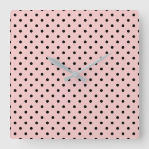 Reloj Cuadrado Punto de polka negra rosa