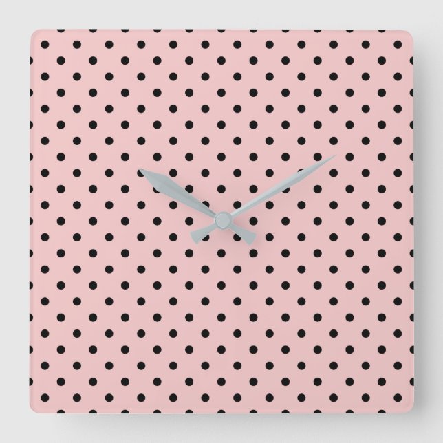 Reloj Cuadrado Punto de polka negra rosa (Anverso)
