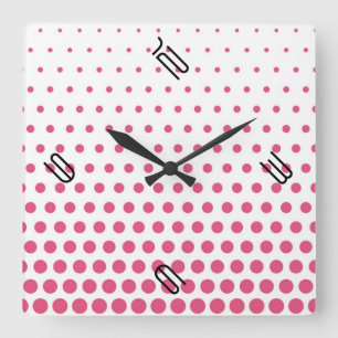 Reloj Cuadrado Punto Polka Rosa Blanco Moderno