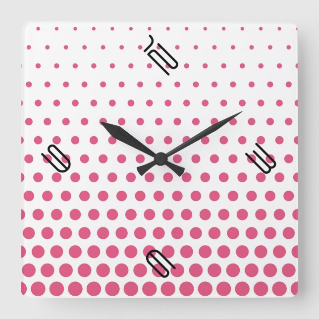 Reloj Cuadrado Punto Polka Rosa Blanco Moderno (Anverso)