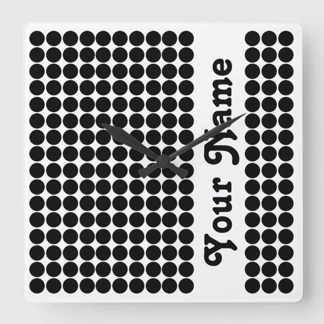 Reloj Cuadrado Punto Safari negro con nombre (Anverso)