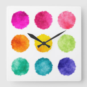 Reloj Cuadrado Puntos de la acuarela del arco iris