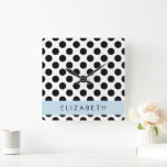 Reloj Cuadrado Puntos de Polka blancos y negros, punteados, tu no<br><div class="desc">Patrón de puntos polka amables,  divertidos y adorables en color blanco y negro. Un regalo moderno y de moda,  perfecto para el amante de la polka en su vida. Personalice agregando su nombre,  apodo,  monograma o iniciales.</div>