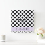 Reloj Cuadrado Puntos de Polka blancos y negros, punteados, tu no<br><div class="desc">Patrón de puntos polka amables,  divertidos y adorables en color blanco y negro. Un regalo moderno y de moda,  perfecto para el amante de la polka en su vida. Personalice agregando su nombre,  apodo,  monograma o iniciales.</div>