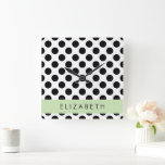 Reloj Cuadrado Puntos de Polka blancos y negros, punteados, tu no<br><div class="desc">Patrón de puntos polka amables,  divertidos y adorables en color blanco y negro. Un regalo moderno y de moda,  perfecto para el amante de la polka en su vida. Personalice agregando su nombre,  apodo,  monograma o iniciales.</div>