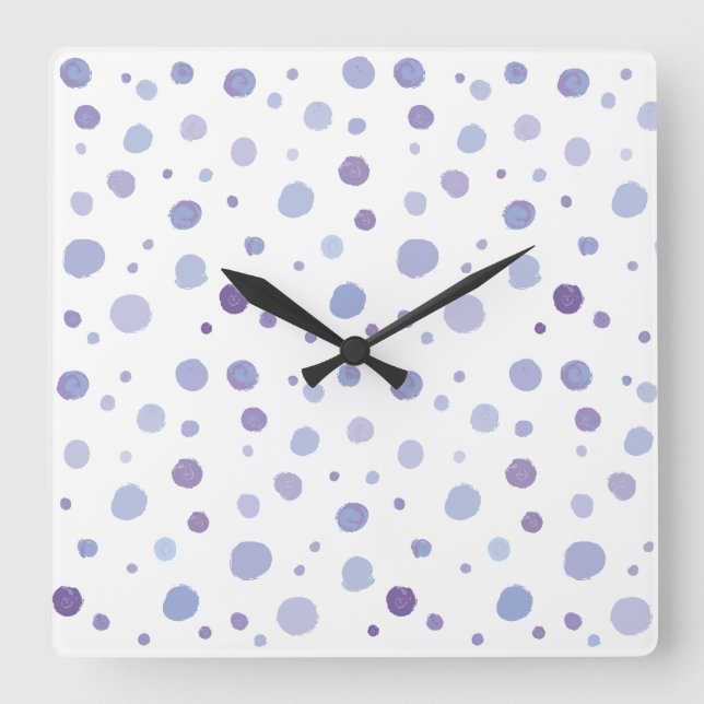 Reloj Cuadrado puntos de polka pintados a mano (Anverso)