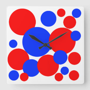 Reloj Cuadrado Puntos de Polka Rojo, Blanco y Azul