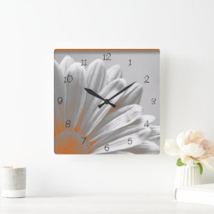 Reloj Cuadrado Puntos destacados de la flor gris naranja