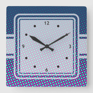 Reloj Cuadrado Puntos divertidos Patrón rosa azul + tu idea