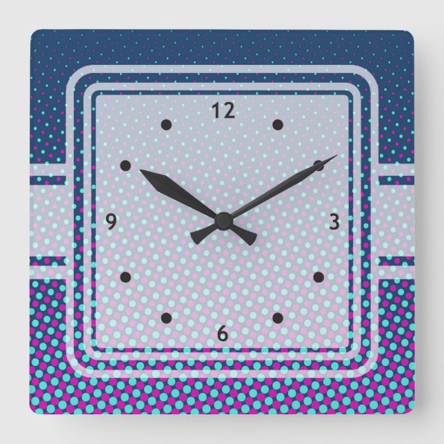 Reloj Cuadrado Puntos divertidos Patrón rosa azul + tu idea (Anverso)