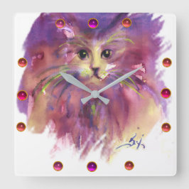 Reloj Cuadrado PURPER KITTEN,Gemas DE RETRATO DE KITTY KITTY CAT