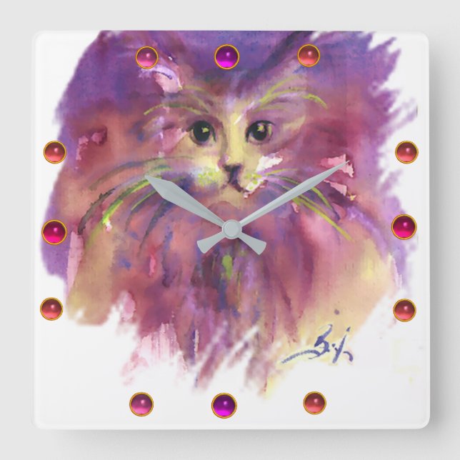 Reloj Cuadrado PURPER KITTEN,Gemas DE RETRATO DE KITTY KITTY CAT (Anverso)