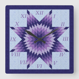 Reloj Cuadrado Purple and Blue Lone Star Quilt Design