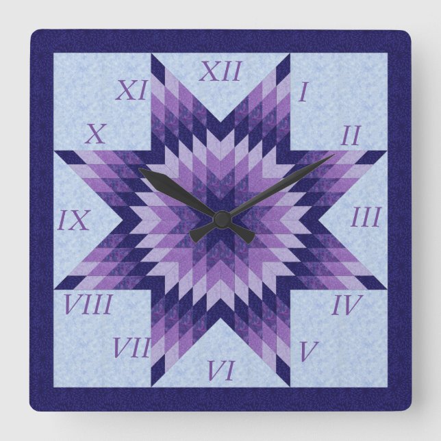 Reloj Cuadrado Purple and Blue Lone Star Quilt Design (Anverso)