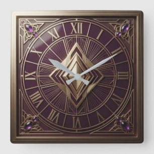 Reloj Cuadrado Purple and Gold Art Deco Luxury Amethyst Gemstone