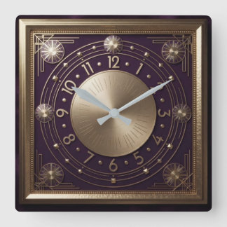Reloj Cuadrado Purple and Gold Art Deco Luxury Sunburst