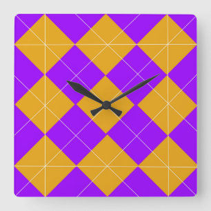 Reloj Cuadrado Purple and Orange Argyle