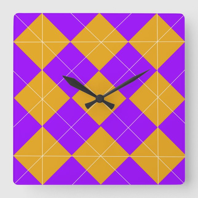 Reloj Cuadrado Purple and Orange Argyle (Anverso)