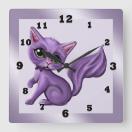 Reloj Cuadrado Purple Kitty Square Wall Clock
