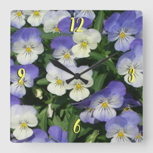 Reloj Cuadrado Purple Pansies Garden Floral