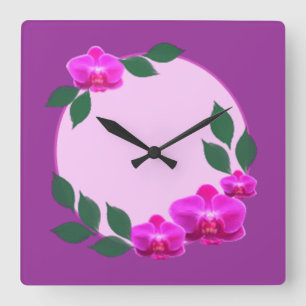 Reloj Cuadrado Purple pink flower floral cute nature art